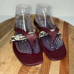 Stuart Weitzman Burgundy Leather Snakeskin Embossed Strap Slide Sandals 8.5M